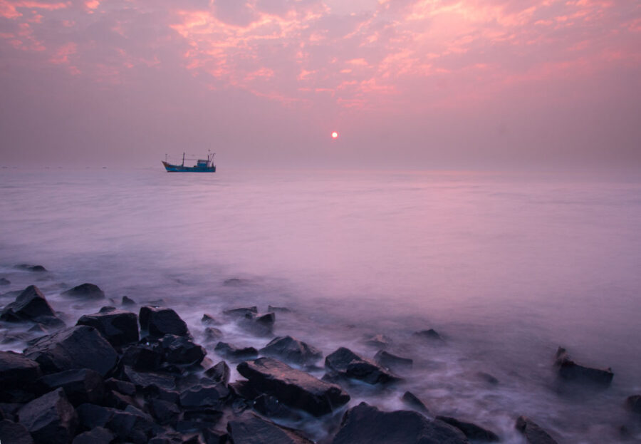 Solitary Fishing Boat at Dawn